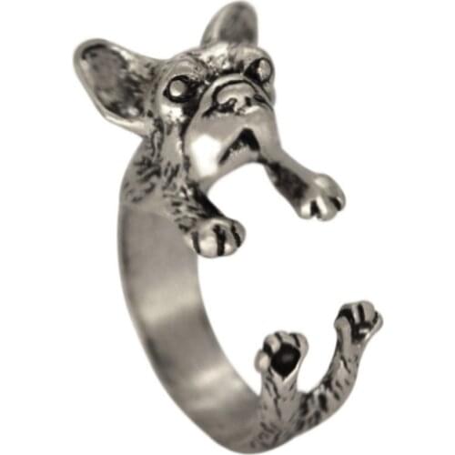 QIAMNI Charming Lovely Handmade Adjustable French Bulldog Animal Rings Christmas Pet Lover Gift for Women Men Fashion Jewelry
