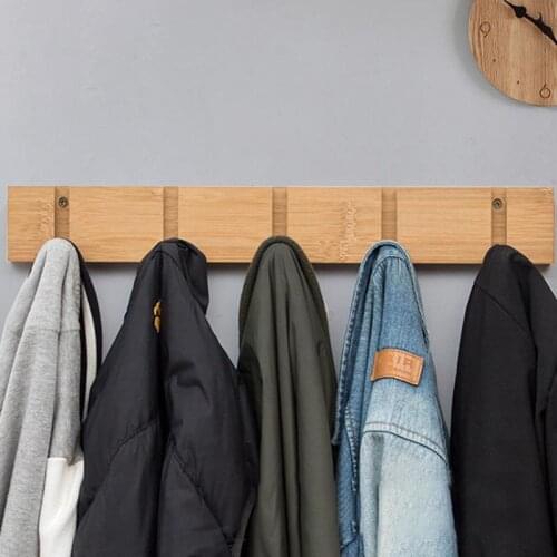 Coat Hooks Foldable Bamboo Clothes Storage Hide Hook Wallmounted Household Punch-free Hat Rack Bathroom Decoration Accessories