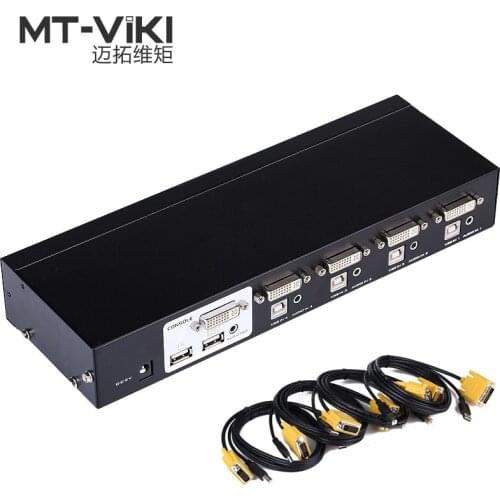 MT-VIKI 4 Port DVI KVM Switch with Audio Auto Hotkey KVMA Switcher USB Mouse Keyboard 4 PC 1 Monitors with Original Cable 2104DL