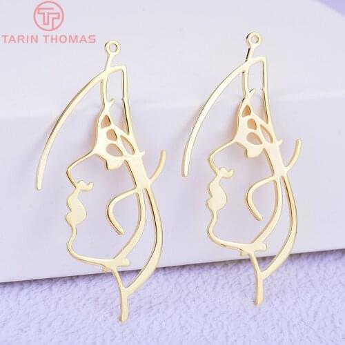 6PCS 25x50MM 24K Gold Color Plated Brass Face Charms Pendants High Quality DIY Jewelry Making Findings