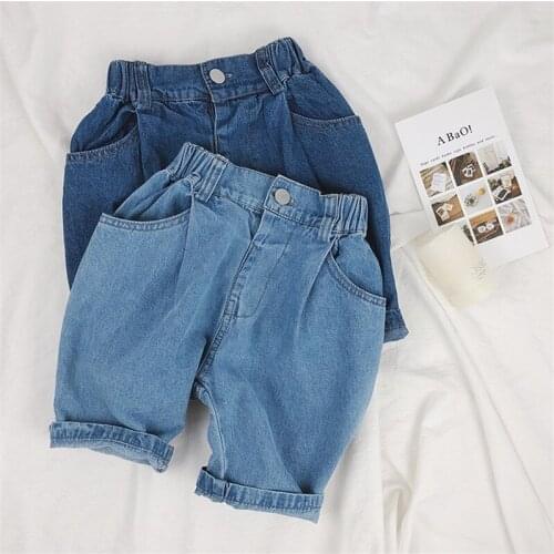 Summer Toddler Boys Denim Pants Fashion Korean Casual Wide Leg Pants For Girls Baby Kids Calf-length Jeans Pants 1 2 3 4 5 6 Y
