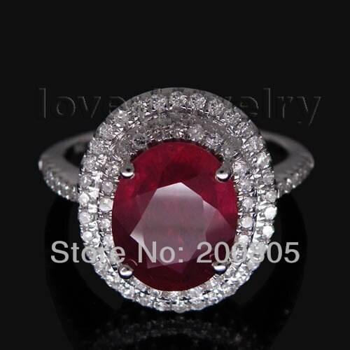 LOVERJEWELRY Fantastic Vintage oval 9x11mm Solid 14Kt White Gold Diamond Natural Ruby Ring R0014