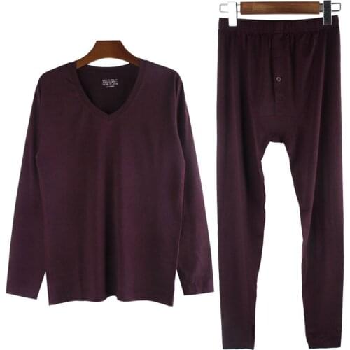 Men v-neck fleece grinding thermal underwear solid-colored goats with thick warm long Johns male inner wear trousers