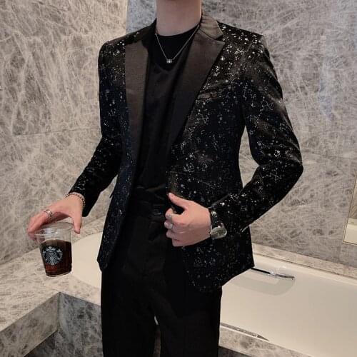 Velvet Smoking Jackets Men Blazer Hombre Slim British Style Tuxedo Print Wedding Men Dinner Jackets Social Club Blazer Masculino