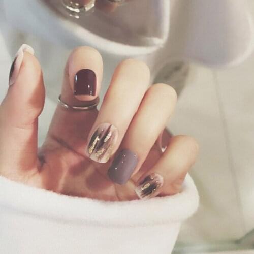 24Pcs Gold Pink Wedding False Nails Acrylic UV Gel Full Fake Nails Art Tips Tool