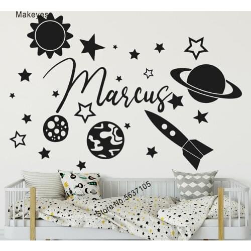 Makeyes Planet Space Wall Sticker Custom Name Wall Decals Clouds Decoration Wall Decal Kid Baby Bedroom Decoration Boy Gift Q658