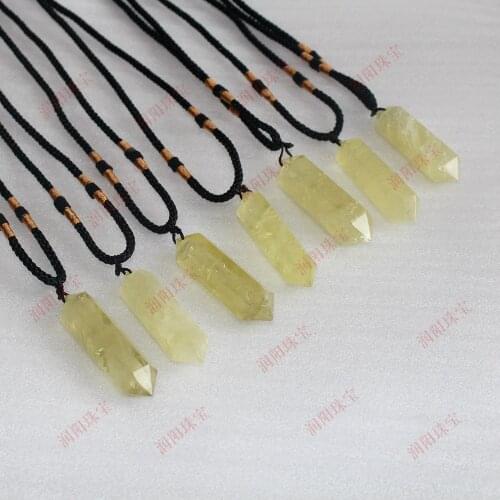 Natural Topaz hexagonal prism double pointed crystal column polyhedron Pendant Jewelry Necklace raw stone grinding