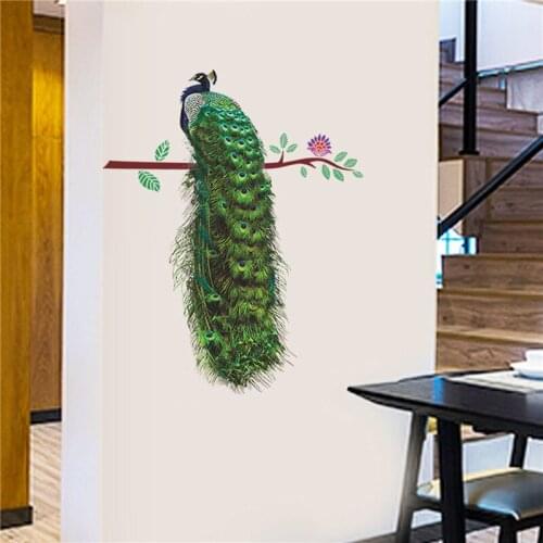 New Chinese Style Peacock Standing Branch Wall Stickers Living Room Porch TV Background Wall Decoration Removable Wallpaper