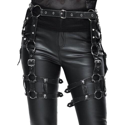 Punk Unisex Belt Accessories Rock Skull Rivets PU Leg Belt Two Tone Metal Belts