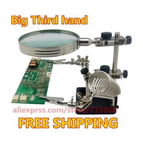 FREE SHIPPING Third Hand Soldering Iron Stand Helping Magnifier glass workstation Light Magnifier with PCB clamp JM508