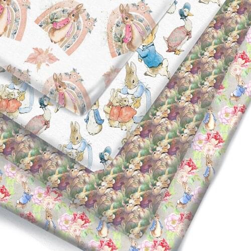 Half Yard Polyester Cotton Fabric Cartoon Rabbit Animal Print Fabric For Tissue Kids Home Textile DIY Crafts Supplier