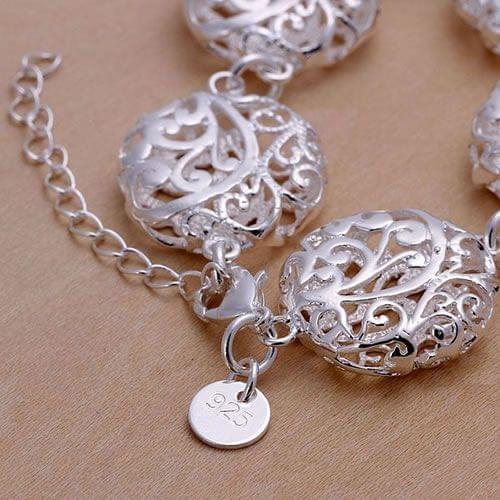 H235 Hot Sale Fine Silver Plated Jewelry,Wholesale Factory Price 925 Charms Free Shipping Fashion Hollow Flat Flower Bracelet /a