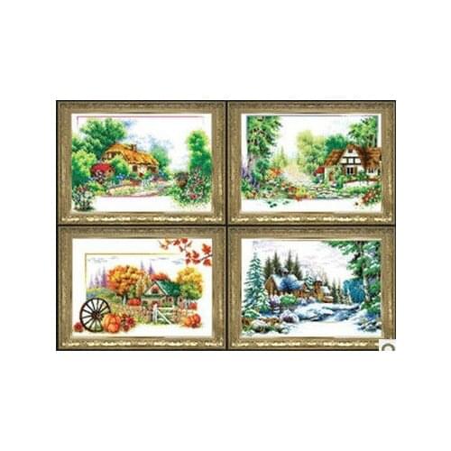 Embroidery Package High Quality Cross Stitch Kits Four Season Scenery New Version Total 4 Pieces Factory Direct Sell