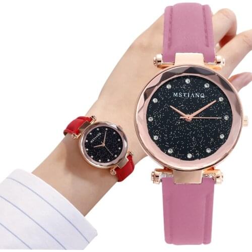 Casual Women Romantic Starry Sky Wrist Watch bracelet Leather Rhinestone Designer Ladies Clock Simple Dress Gfit Montre Femme