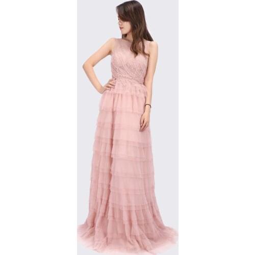 Luscious Delia Pink Sleeveless Tiered Elegant Evening Prom Dresses 2021 Tulle For Women Party