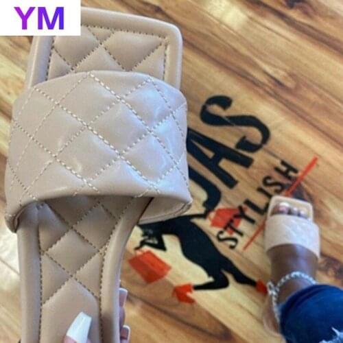 Summer Home Women Sandals Weave Shoes Square Toe Non Slip Slides Flip Flops Indoor Platform 36-43 Zapatillas Mujer Casa 2021