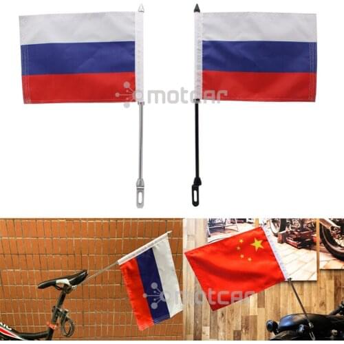 Black/Chrome Universal Fit 10mm Screw Motorbike Bike Aluminum Rear Mount RU Flag Pole Russia Country Flag for Honda Suzuki
