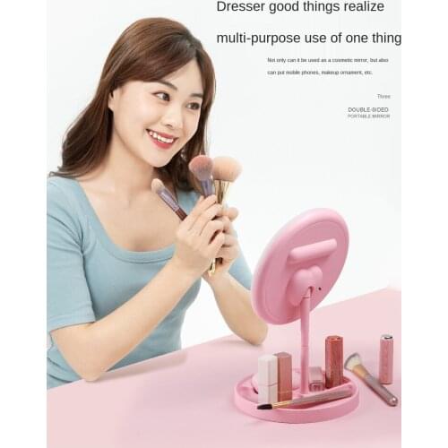 USB Rechargeable LED Light Three Variable Colors Desktop Makeup Mirror Folding Mirror with Light