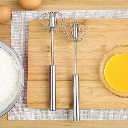 Kitchen Tool Stainless Steel Whisk Stirrer Mixing Mixer Egg Beater Foamer Rotate Hand Push Whisk Stiring Tool