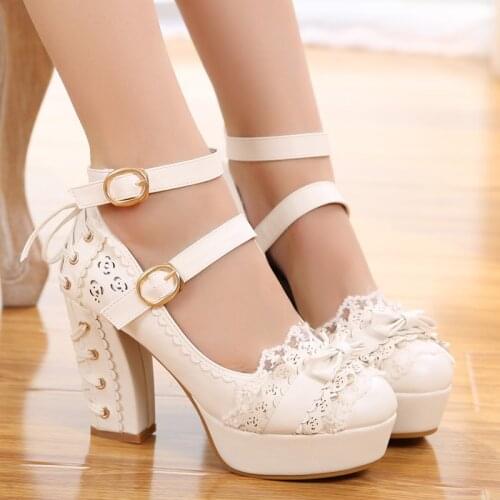 Vintage Sweet Lolita Shoes Thick Middle Heel Anime princess Shoes Lolita High Heel Student Shoes Vintage Sweet Lolita Shoes cos