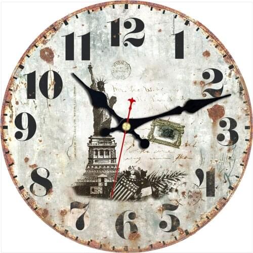Vintage Patriotic Statue of Liberty with American Flag Wall Clock Usa Chrysler Building Shabby Clock Retro Clocks