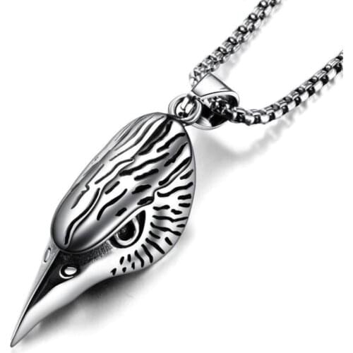 HNSP Punk Eagle Head Necklace Pendant For Men Boy Power Jewelry Gift With 3.0MM Stainless Steel Chain