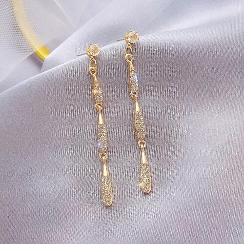 Exknl Luxury Crystal Long Party Earrings For Women Wedding Jewelry Trendy Droplets Fashion long drop tassell earings 2020