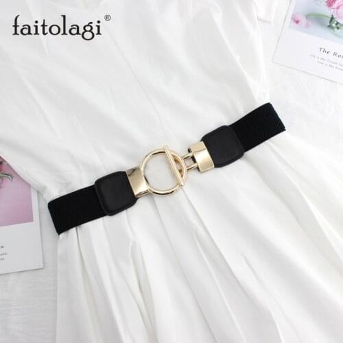 Gold Buckle Nylon Ladies Dress Belt Elastic Strenth Wide Women Waist Belt Black White Red Female Corset Belt Waistband