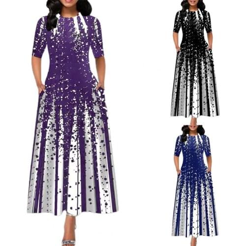 Lady Pullover Dress Mid Waist Round Neck Large Hem Dress Printing Half Sleeve Ankle-Length Dress for Daily Life