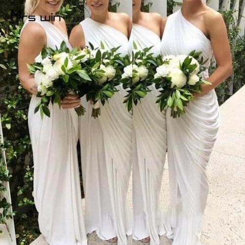 Mrs win Bridesmaid Dresses Elegant One Shoulder Wedding Party Dresses HR184 Long Sheath Pleat Plus Size Vestido Madrinha 2020