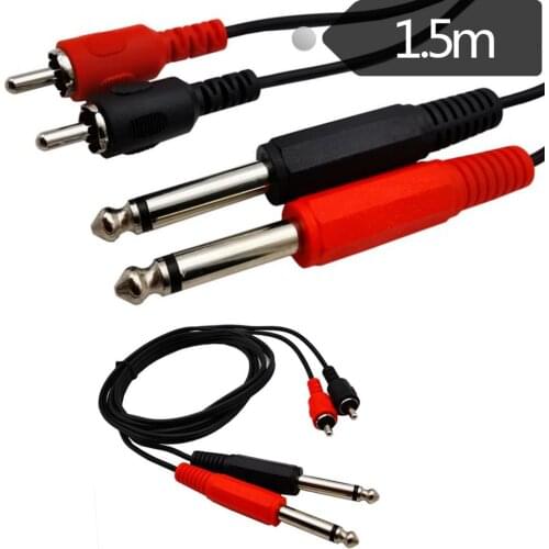1.5m Dual 6.35mm TS To 2rca Cable, 6.35mm Dual 1/4 Inch TS Mono Male To 2 RCA Male TSR RCA Audio Convertor Adapter Cable