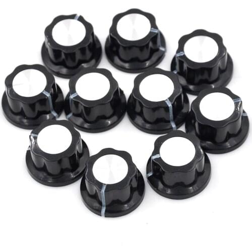 10pcs/pack Black Potentiometer Knob Rotary Cap MF-A01 A01 Potentiometer Bakelite Governor knob Material Plastic Metal