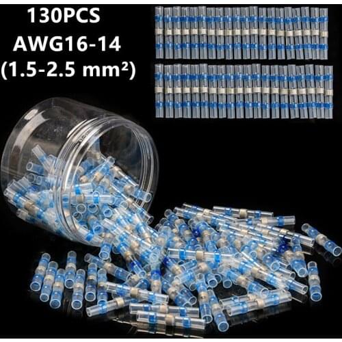 130PCS Heat Shrink Soldering Terminal Waterproof Solder Seal Sleeve Splice Terminals Electrical Wire Butt Connectors Kit
