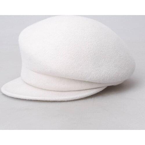 2021 Japanese and Korean 100% Australia Wool White Cloche Hat Irregular Newsboy Cap Lady Chic Berets Women Felt Fedora Hats