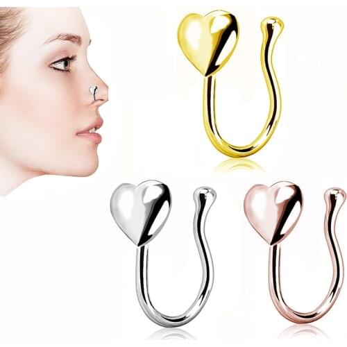 3 Colors Stainless Steel Heart Clip On Nose Ring Star Fake Nose Piercing Clip On Cross Nose Clip Fake Jewelry Faux Piercing