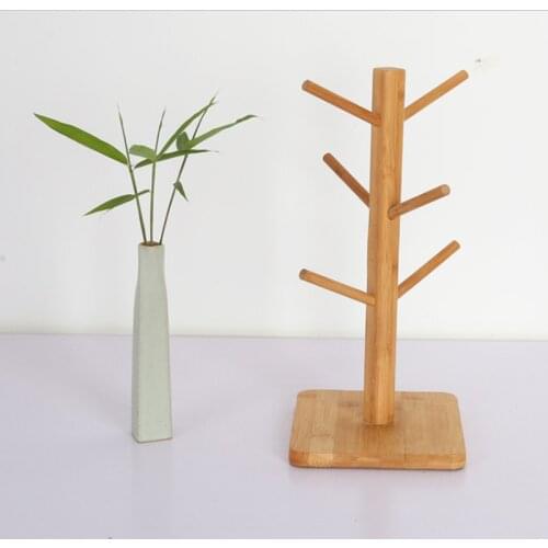 Bamboo cup rack Cup hanging rack drain rack kitchen storage rack