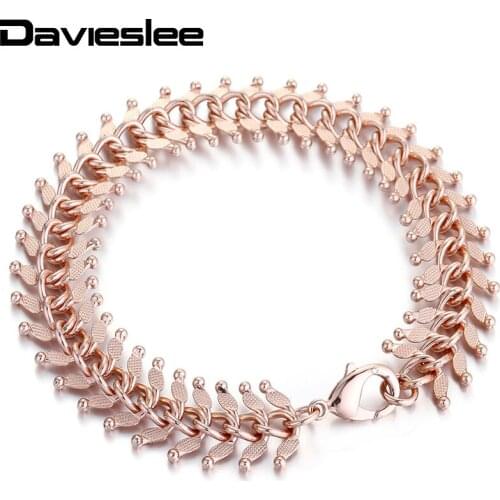 Davieslee Yellow Rose Gold Filled Womens Bracelet Chain Hammered Link 7-11inch Wholesale Jewelry 14mm LGB214