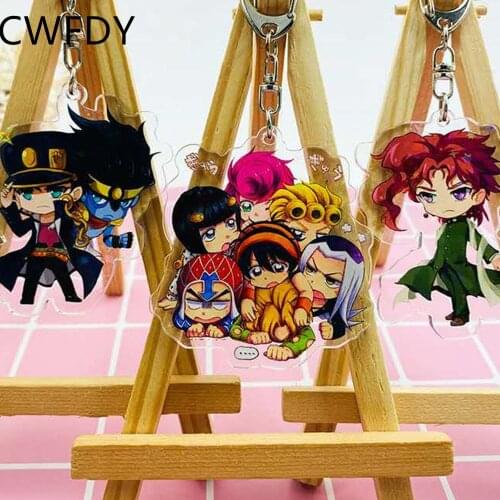 Cartoon Anime Jojos Bizarre Adventure Keychain Acrylic Key Ring Figure Kujo Jotaro Kira Yoshikage Caesar Pendent Key Chains Gift