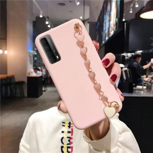 Wrist Strap Love Heart Case For Huawei P Smart Plus P20 P30 P40 Pro Lite P50 2020 2021 2019 Shockproof Bumper Soft Back Cover