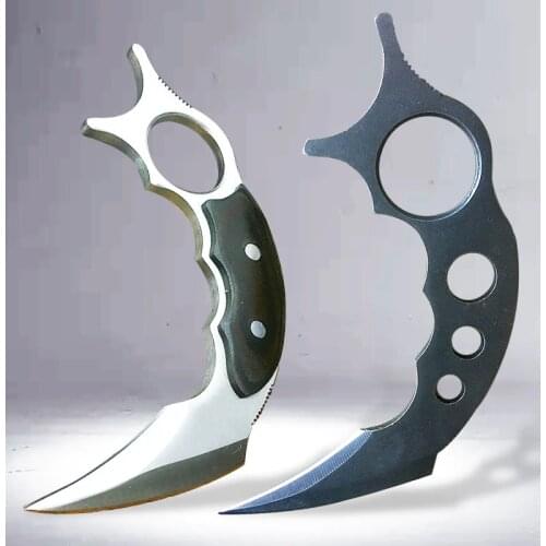 CS to counter claw kalamite knife neck knife and scabbard tiger teeth real game knife, white, black, khaki color camping knife