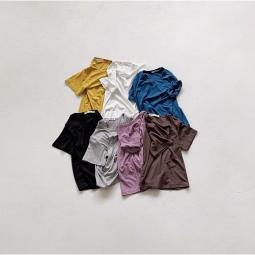 2021 Summer New Soft Solid Color Simple Boys and Girls Cotton Korean Short Sleeve Children T-shirt