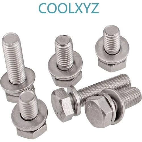 Gb9074 authentic 304 stainless steel external hexagon trimming three combination screw bolt m4-m10 5PCS