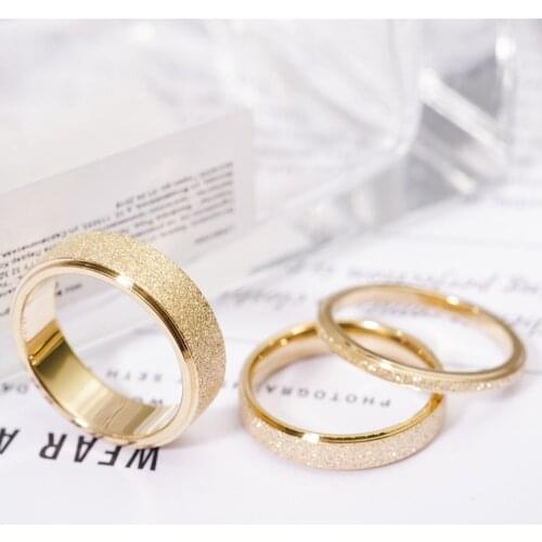 EManco High quality Fashion Simple Scrub Stainless Steel Women 's Rings 2 mm Width Rose Gold Color Finger Gift For Girl Jewelry