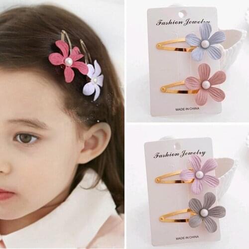 Korean Kids Children Cute Pearl Lovely Girls Unique Flower Hairclip 7 Colors 1Pair Barrette Graceful Wedding Hairpin Accessories
