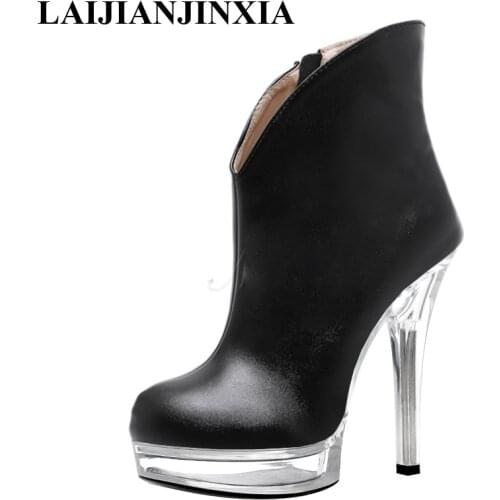 LAIJIANJINXIA New Dance Boots 13 cm High Heels Stiletto Women Boots Fashion Ankle Boots Party Model Catwalk Pole Dancing Shoes