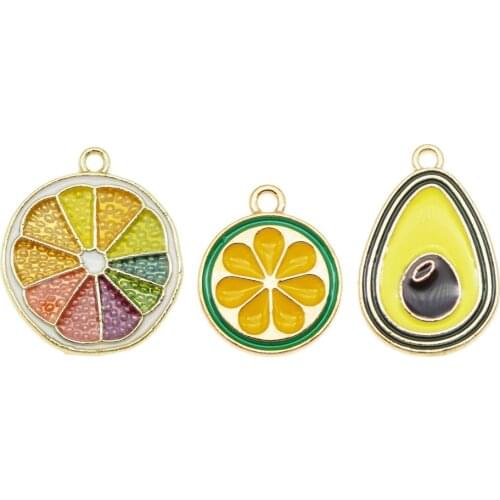 Fashion Enamel Alloy Fruits Design Charms Creative Cartoon Lemon Avacado Pendant Gold Tone For Crafts Jewelry Making Accessory