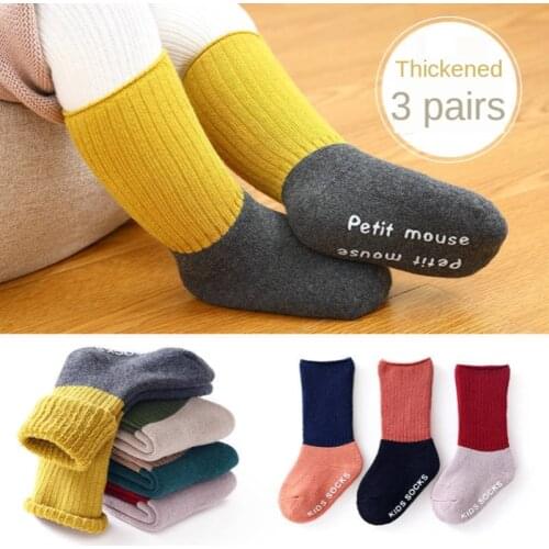 3 Pairs/lot 1-3Year Autumn Winter Baby Socks Solid Color Infant Baby Floor Socks Soft Cotton Anti-slip Boat Socks For Girls