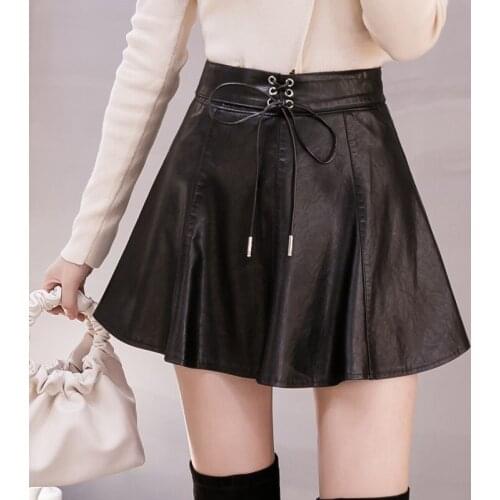 2020 new womens skirt high waist temperament winter with short skirt pleated skirt leather skirt DQ1210