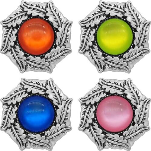 New KZ3133 Charming colorful Leaves pattern Round cat eye stone 20MM snap buttons fit snap bracelet jewelry wholesale