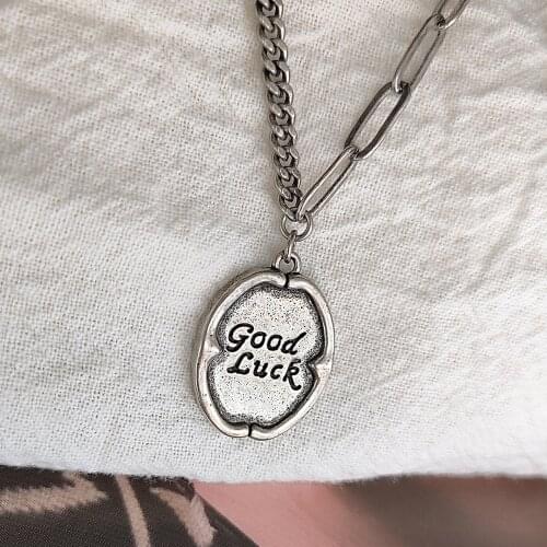 925 Silver Necklace Retro Oval Brand English Letter Necklace Personality Punk Style Stitching Thick Chain Personalized Necklace